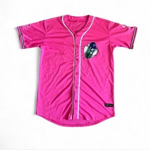 Pink Breast Cancer Awareness Singed Portland Pickle Baseball Jersey Size XL